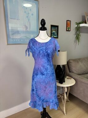 Blue Purple Tie-Dye Flutter Sleeve Dress